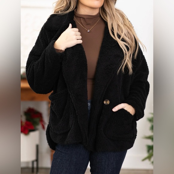 New! Black Cozy Jacket With Pockets - Picture 1 of 6